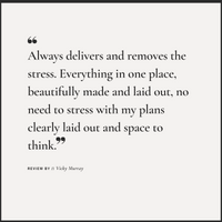 Customer review of the midnight blue planner, "always delivers and removes the stress."